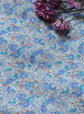 Claire 蓝80支LIBERTY平替高支全棉布料面料数码印花女儿童服装