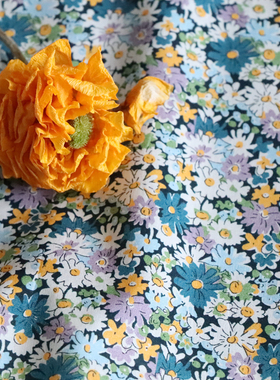 Libby雏菊蓝 80支LIBERTY利伯缇府绸高支全棉布料面料女儿童服装