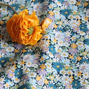 Libby雏菊蓝 80支LIBERTY利伯缇府绸高支全棉布料面料女儿童服装