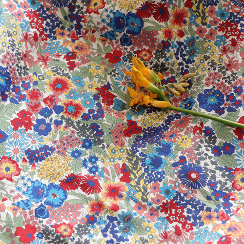 CIARA红蓝繁花80支平替LIBERTY长绒全棉数码印花布料面料女服装棉