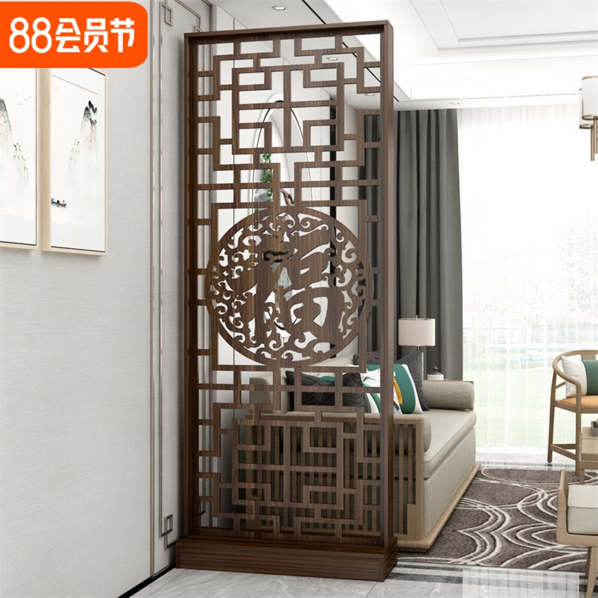 新中式福字屏风隔断柜简约现代进门客厅木质玄关入户半遮挡置物架