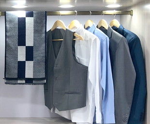 道具装 展厅衣帽间衣柜软装 样品样板房间蓝白灰色马甲西装 衬衫 饰品