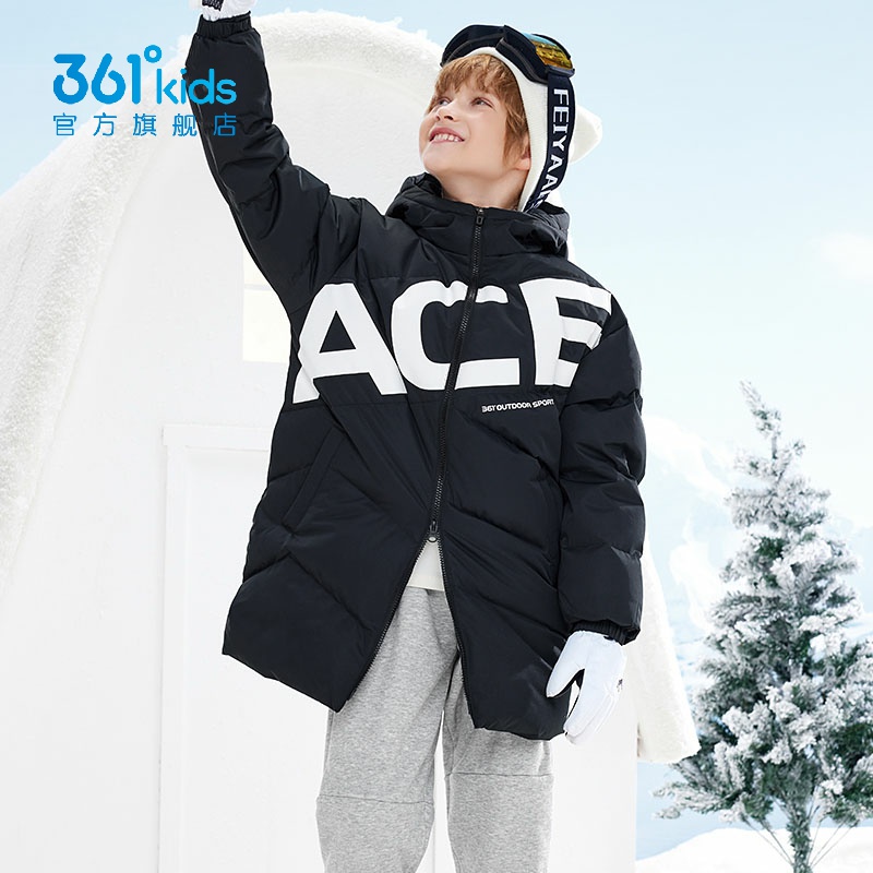 361°男女童中长款羽绒服连帽新品2024冬季防风保暖外套N32443902