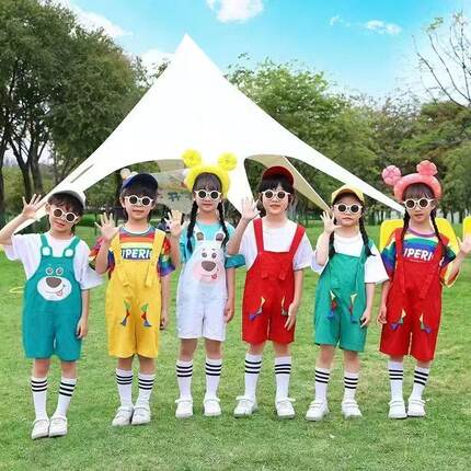 儿童六一幼儿园舞蹈背带裤可爱啦啦队演出服小学生运动会合唱表演