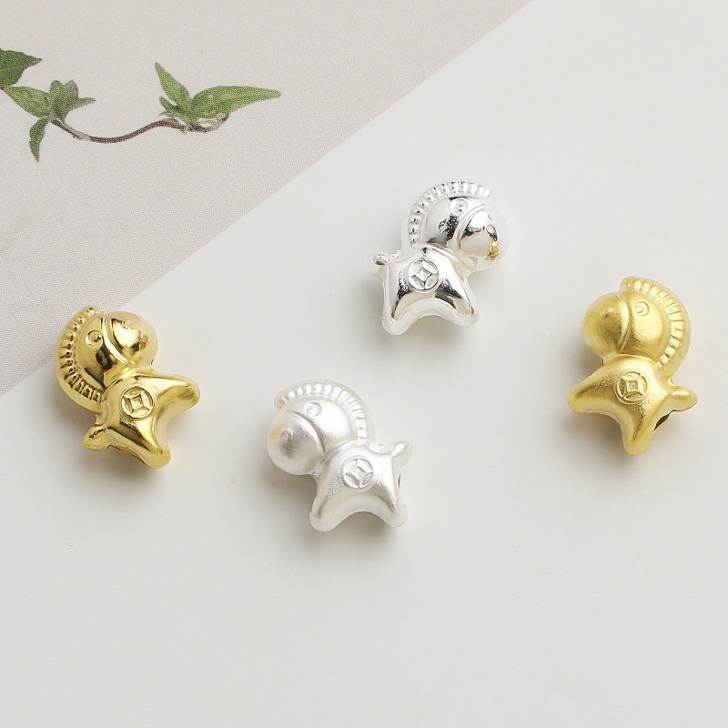 足银990精工本命年小马隔珠DIY串珠宝宝手链手串马上有钱散珠配件