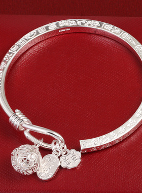 吉言银手镯女纯银999足银新中式古风宫铃平安开口足银镯子年轻款