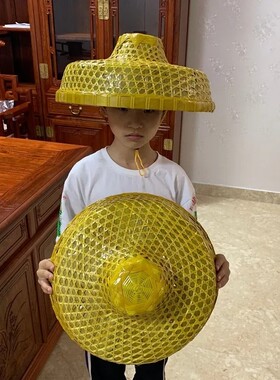 斗笠帽刘三姐帽海南竹编帽子防雨防晒儿童小赶海舞蹈道具渔民