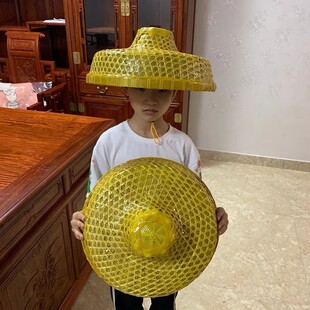 斗笠帽刘三姐帽海南竹编帽子防雨防晒儿童小赶海舞蹈道具渔民