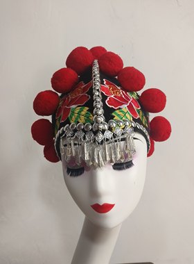 云南少数民族头饰女成人帽子新款彝族公鸡帽烟盒舞舞蹈演出服配饰