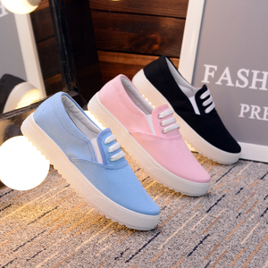 2017秋季新款透气布鞋女懒人一脚蹬浅口休闲鞋平底百搭老北京布鞋