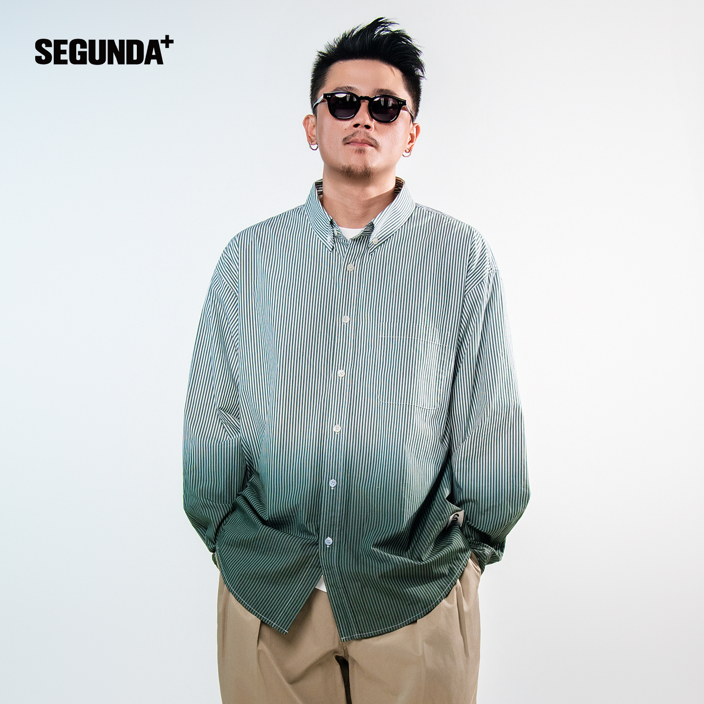 SEGUNDA+吊染渐变条纹长袖衬衫