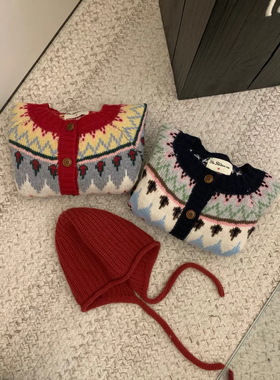 高端正版复古费尔岛圣诞提花针织开衫秋冬季新款百搭毛衣外套