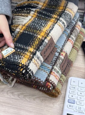 韩系氛围感加厚保暖围巾2024新款秋冬季女时尚护颈围脖情侣格子潮