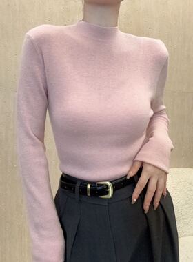 正版 高端含羊毛羊绒半高领针织衫女春季新款修身显瘦打底衫