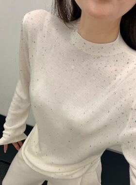 2026早春薄款含羊毛针织衫女套头镶钻上衣秋冬洋气修身打底毛衣