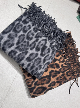 出口日本复古豹纹仿羊绒流苏围巾女秋冬百搭新款披肩加厚保暖围脖