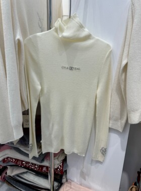 欧货高版字母山茶花烫钻羊毛针织打底衫女冬季新款堆堆领保暖毛衣