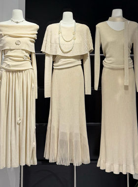 2025秋冬新款高品质气质飘带针织衫+高腰显瘦半身裙两件套套装女