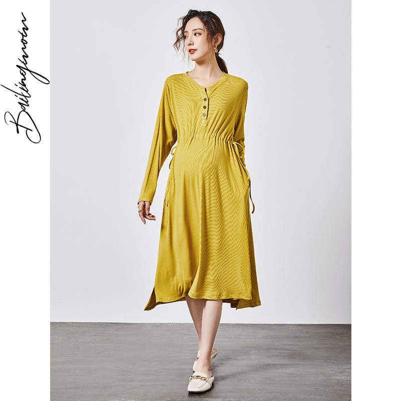 孕妇连衣裙秋冬不显怀孕妇装外出哺乳时尚款春秋长袖上衣潮妈秋装