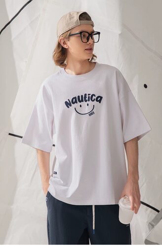 nautica 白帆×CityBoy日系休闲无性别笑脸多巴胺短袖T恤TW5101