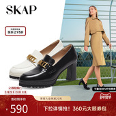 金属气质通勤粗高跟轻便女士真皮单鞋 SKAP圣伽步2025秋季 新款