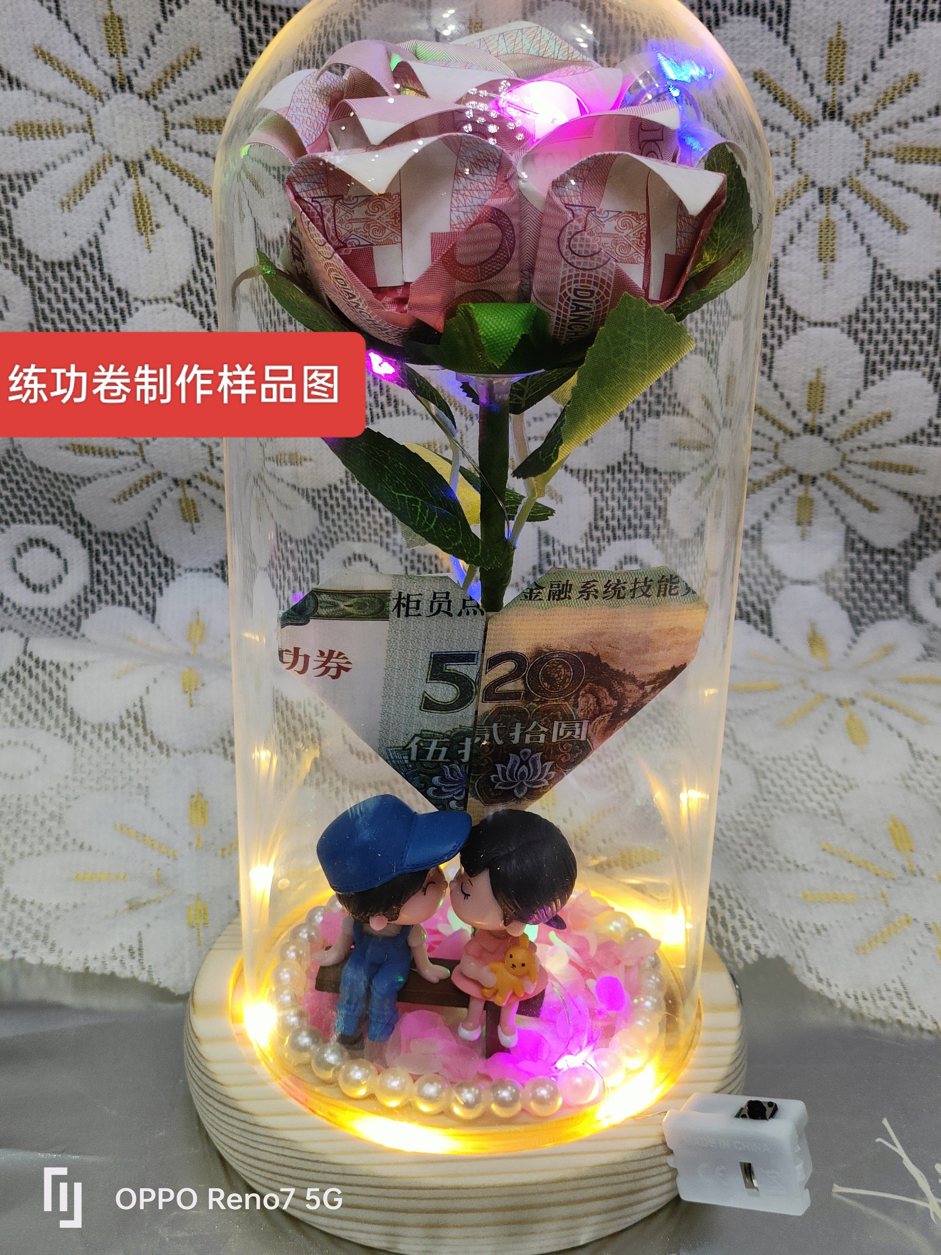 diy钱折的玫瑰花束玻璃罩娃娃材料包生日礼物送妈妈送女朋友男友