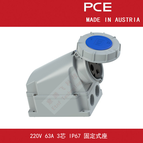 PCE工岸电业插头防水防爆插座固定安装220V-63A-3芯-IP67-Typ133