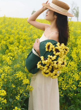 nmm春天向日葵 维蒂绿色披肩 女友闺蜜生日礼物 花束露营毛毯盖毯