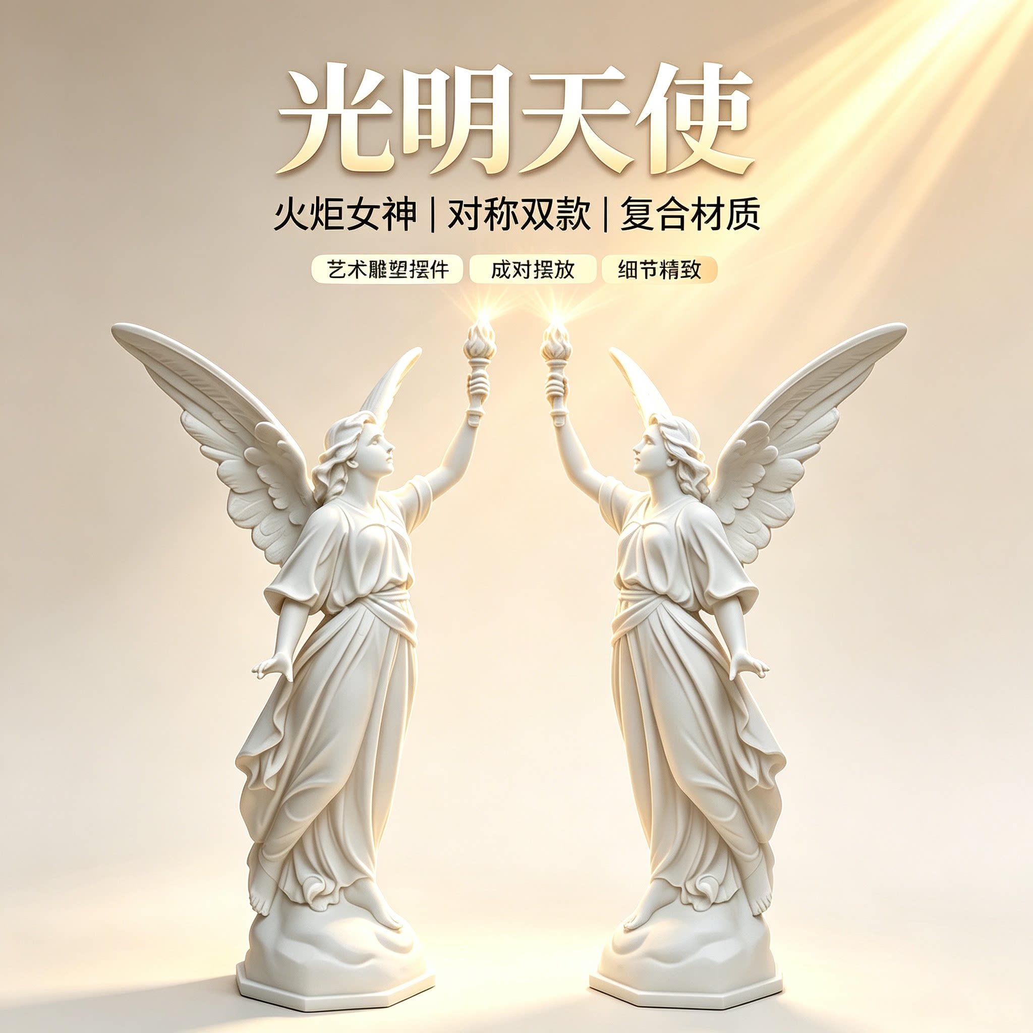 欧式白色石膏光明天使雕像摆件图片