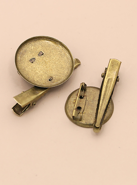 古铜色胸针diy配件金属托盘材料别针手工托安全扣针鸭夹发夹两用