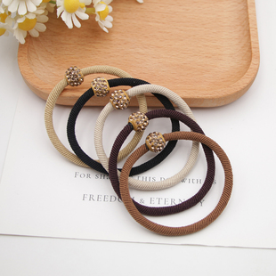 皮筋饰品头绳奶茶色马尾发圈水晶钻扎头发珠子镜面橡皮筋发绳饰品