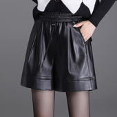 宽松显瘦百搭阔腿松紧腰系带外穿舒适pu皮裤 皮短裤 女秋冬2025新款