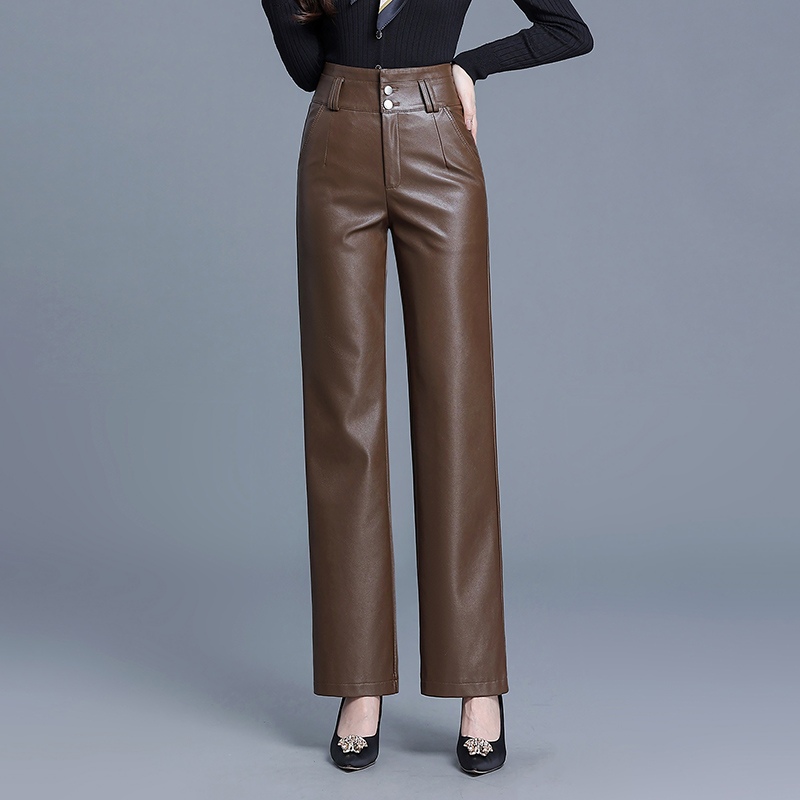 高腰阔腿裤女皮裤2025新款秋冬休闲裤宽松显瘦PU皮长裤百搭直筒裤