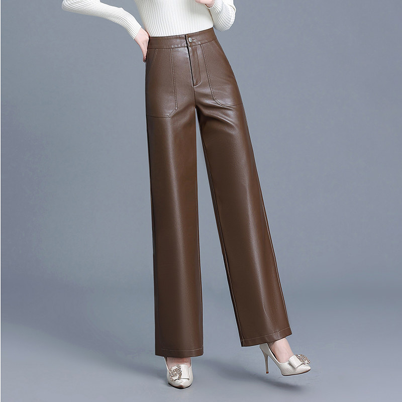 直筒裤女皮裤2025秋冬新款阔腿裤高腰显瘦宽松垂感休闲裤皮长裤子
