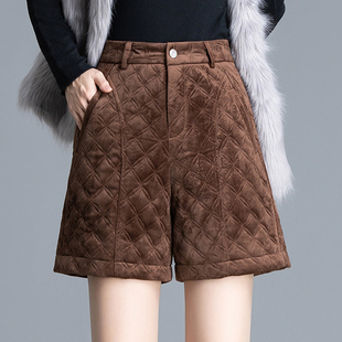 加棉高腰显瘦阔腿休闲外穿靴裤 复古港风麂皮绒加厚短裤 女秋冬新款