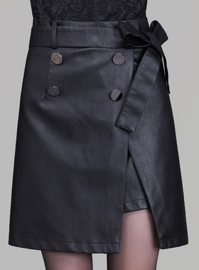 高档洋气质皮裙a字气质显瘦女装半身裙包臀秋冬高腰皮短裙子中裙