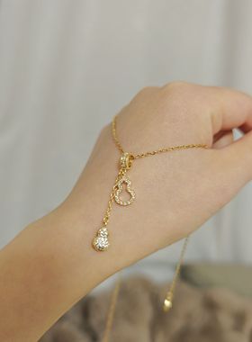 项链女爆款日韩新款轻奢感小众简约复古时尚宝葫芦钛钢配饰锁骨链