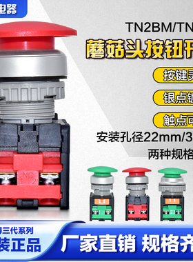 正品天得蘑菇头按钮开关TN2BMG-1A绿大头按钮TN3BMR红色常开常闭