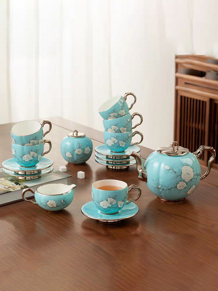 【奢侈高档品】永丰源 夫人瓷手绘蓝 17头茶咖具套装  正品保障