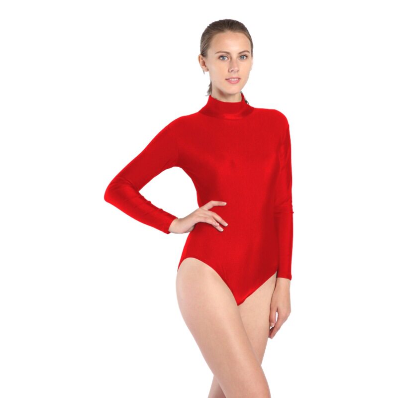 女短款小高领舞蹈服后开拉链连体紧身衣zentai舞台表演服装体操服