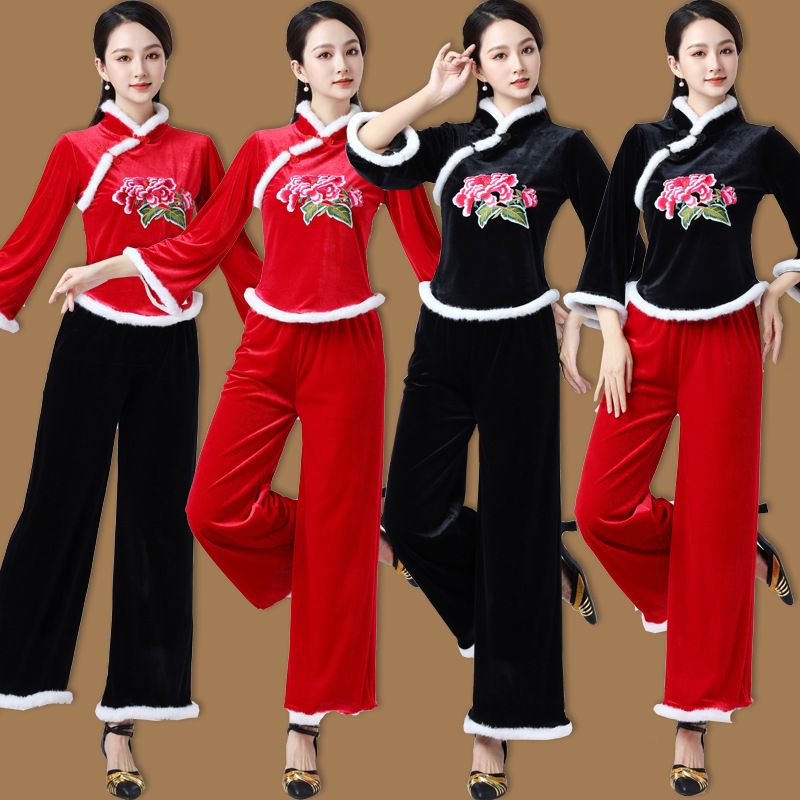 刺绣金丝绒民族打鼓伞舞表演套装