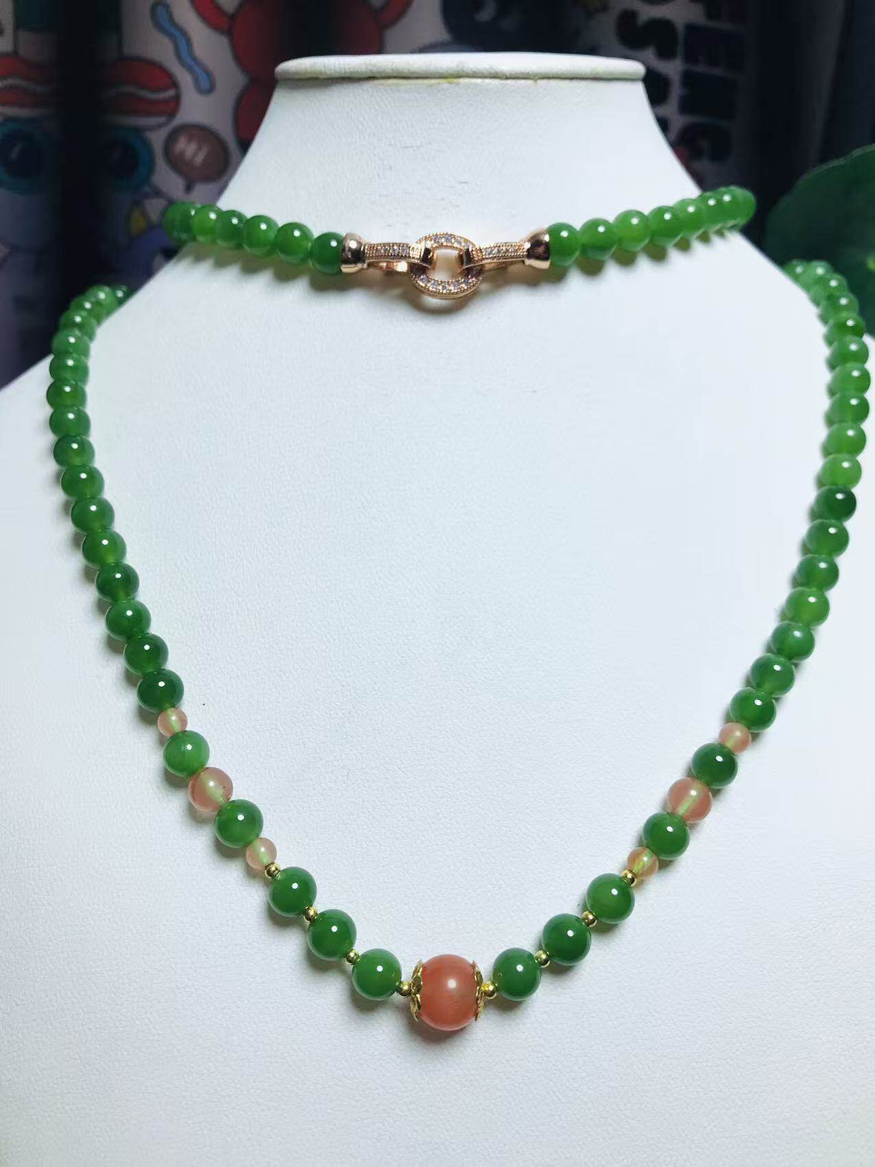 天然和田玉碧玉菠菜绿5.8mm108颗圆珠项链毛衣链南红配珠