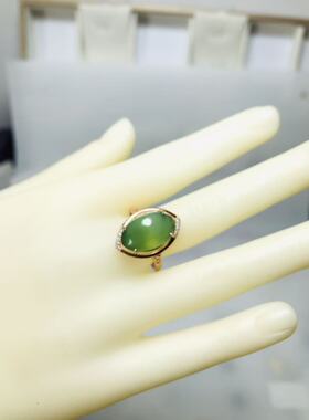 碧玉苹果绿【微猫眼】戒指925银镶嵌活扣女款