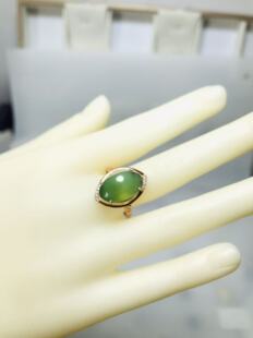 戒指925银镶嵌活扣女款 碧玉苹果绿 微猫眼