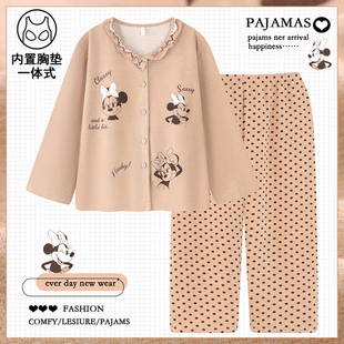 薄绒家居服套装 天加厚保暖长袖 卡通蚕丝羊绒睡衣女秋冬季 2025新款
