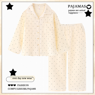 宽松家居服套装 可外穿纯棉纱布大码 长袖 日系ins波点睡衣女秋冬季