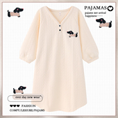 睡裙女秋冬季 2025新款 日系ins空气棉长袖 加厚保暖夹层睡衣家居服