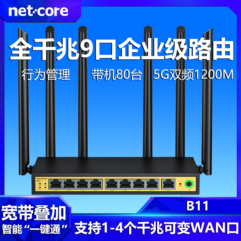 磊科9口全千兆B11无线路由器5G双频大功率企业级公司八口商用版办公室8孔多双WAN端口多个接口监控专用穿墙王