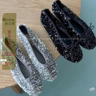 chic亮片闪闪圆头蝴蝶结平底小飘鞋 韩国女鞋 琪琪东大门2025春新款