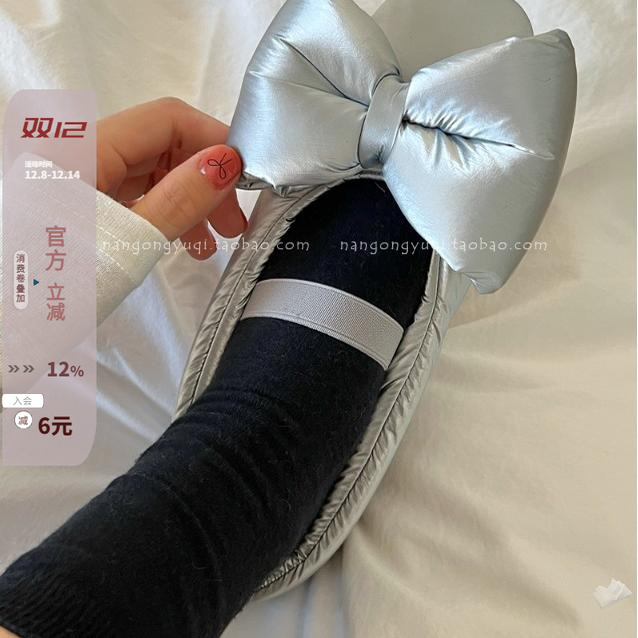 蝴蝶结夹棉空气感玛丽珍棉鞋